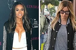 Эшли Тисдейл и Сиара в университетской куртке Skingraft