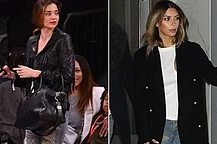Миранда Керр и Ким Кардашян в джинсах Saint Laurent