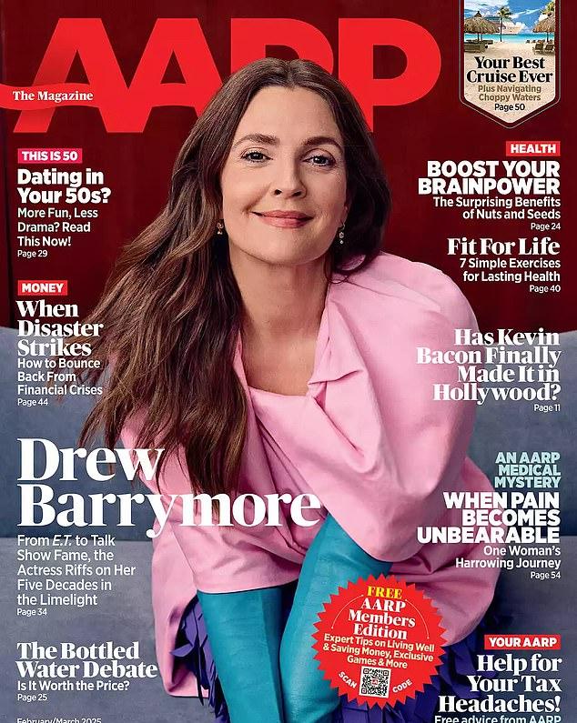Бэрримор с нетерпением ждёт своего 50-летия с изданием AARP Magazine за февраль/март.