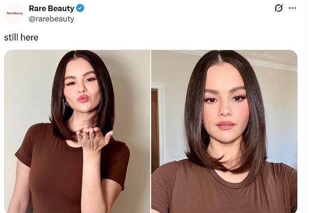 Спустя всего день после объявления, Rare Beauty Селены выложила два ее снимка с подписью: "Все еще здесь".
