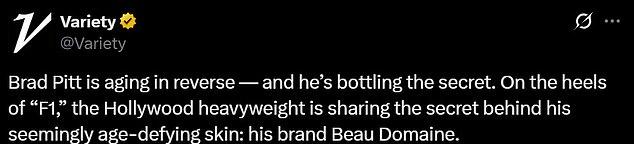 По сообщению Variety, линия ухода Beau Domaine — 'секрет' 'молодой кожи' 61-летнего Брэда Питта.