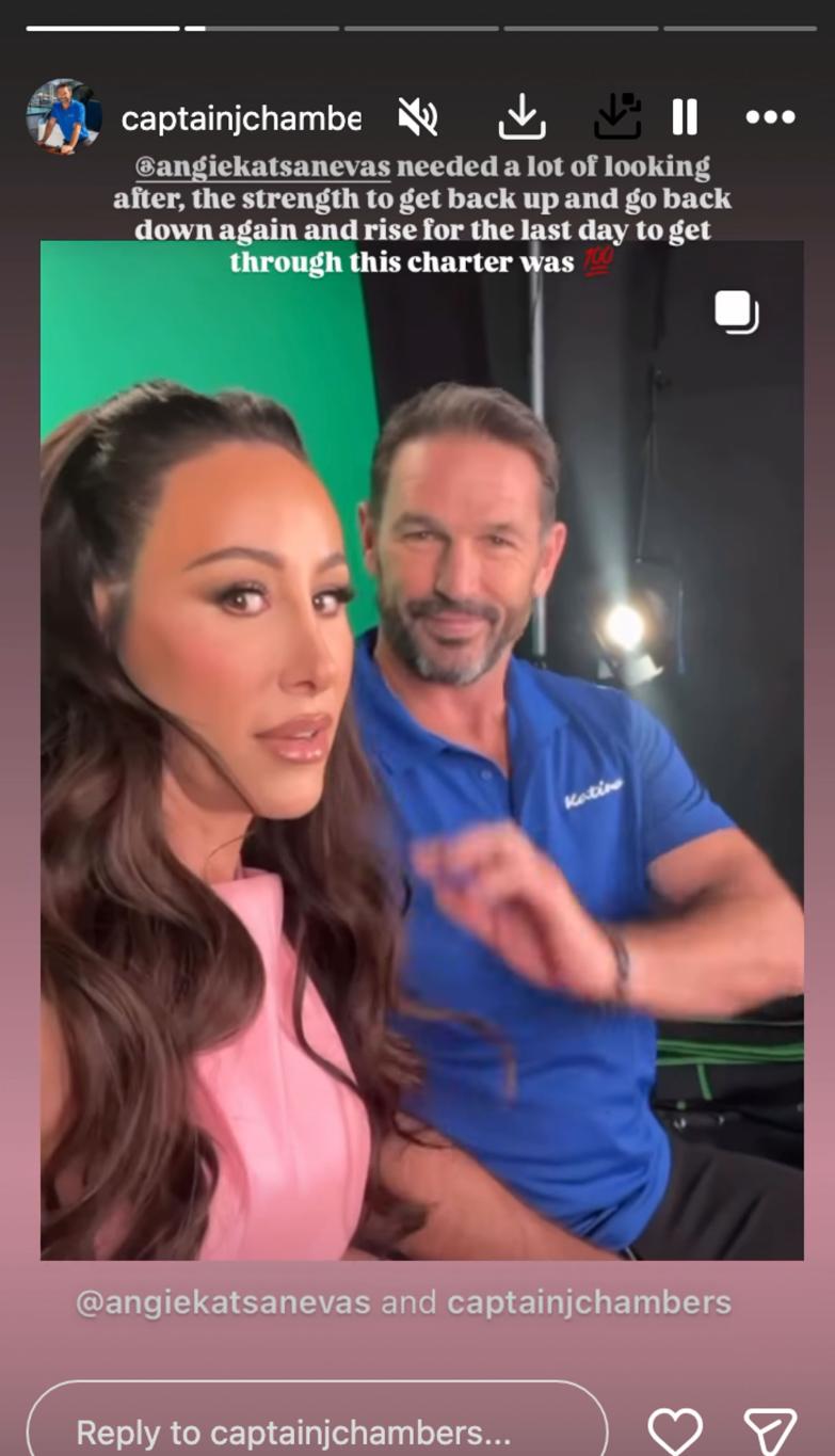 Капитан Джейсон Чемберс и Энджи Кацаневас: съёмки перед хромакеем.