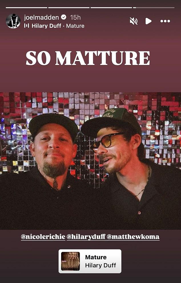 Мэдден прорекламировал песню в Instagram, выложив фото с мужем Дафф, Мэттью Комой, чем подтвердил дружбу и сохранение добрых отношений с ней.