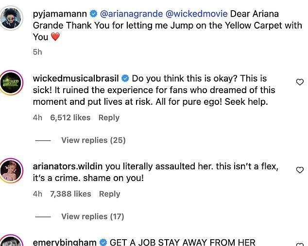 Безумный фанат, который перепрыгнул через ограждение и бросился прямо к Ариане Гранде во время сингапурской премьеры фильма «Злая: Во имя добра», теперь обвиняется в правонарушении