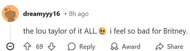 Один фанат отреагировал на фото ночевки Спирс-Кардашьян, сокрушаясь: «Лу Тейлор всего этого!», и добавил: «Мне так жаль Бритни».