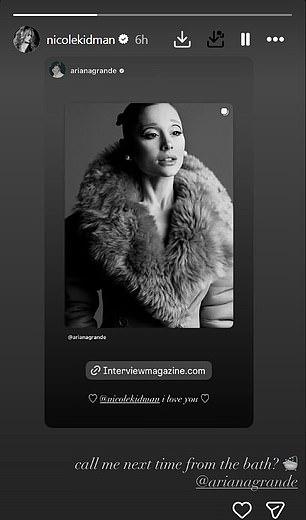 После беседы Ариана выложила фото из профиля Interview и написала: «@nicolekidman, я люблю тебя».