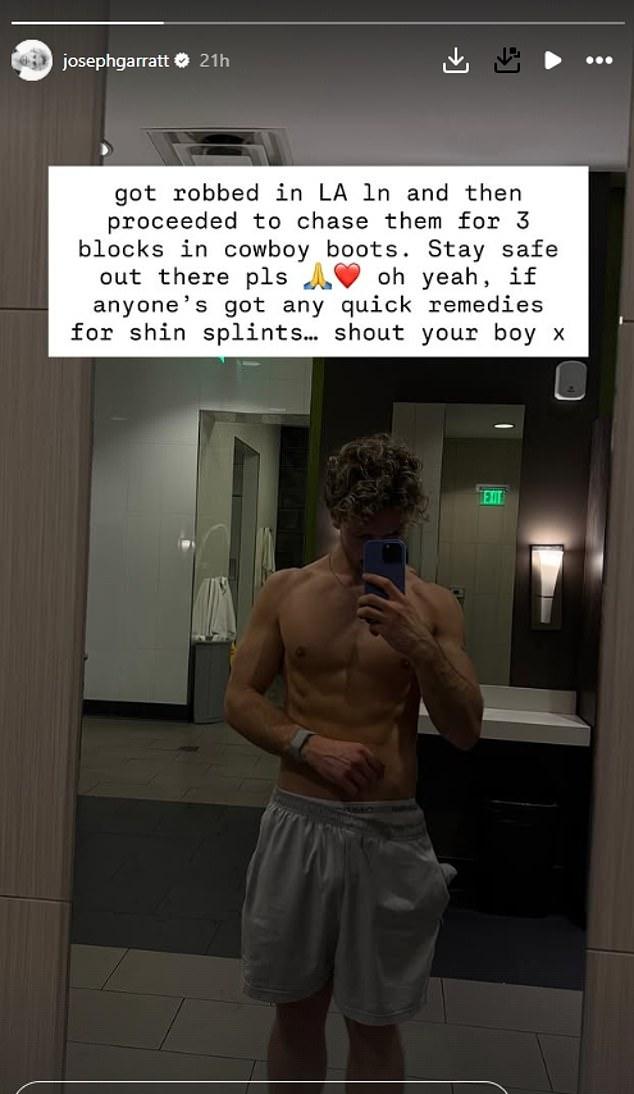 Экс-участник Love Island Джо Гарратт заявил, что стал жертвой ограбления в Лос-Анджелесе и гнался за ворами по улице.