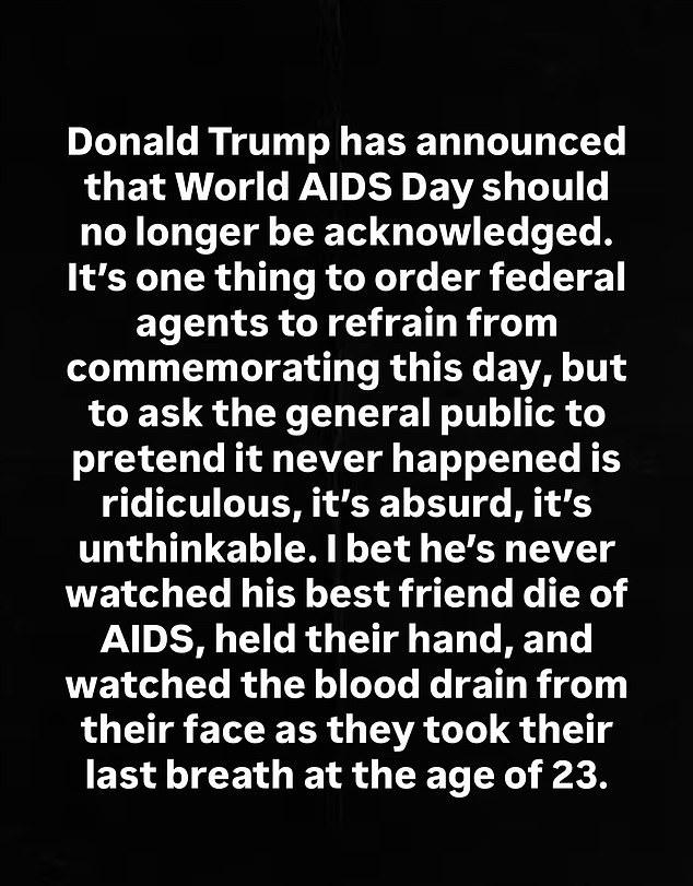 В понедельник 67-летняя певица, видная союзница ЛГБТК+, выложила в Instagram мрачное черно-белое видео и текст, назвав указ Трампа «нелепым».