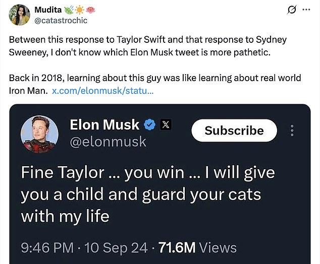 Илон Маск вызвал гнев пользователей X эксцентричным постом, посвященным груди Сидни Суини