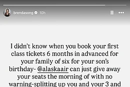 Бренда Сонг обрушилась с критикой на Alaska Airlines за испорченную семейную поездку