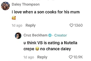 Круз Бекхэм ответил на едкое замечание тролля о разнице в возрасте с его девушкой Джеки Апостел, остроумно вспомнив о знаменитой диете своей матери