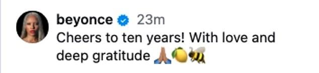 Бейонсе отметила 10-летие культового альбома "Lemonade", выпущенного 23 апреля 2016 года, публикацией в Instagram.