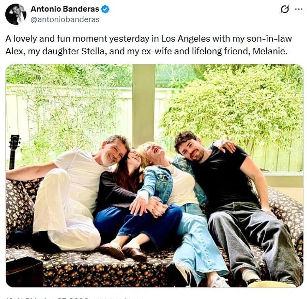 Антонио Бандерас опубликовал редкое фото с бывшей женой Мелани Гриффит после уютного ужина