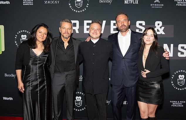 Дэймон и Аффлек с Маршей, Заком и Зельдой Уильямс.