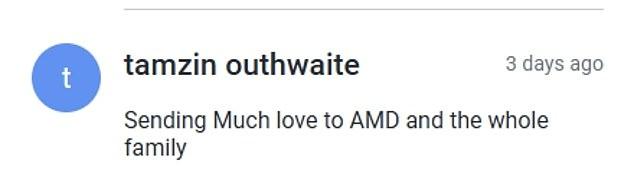 Тэмзин Аутвейт, 55 лет, передает "Много любви AMD и всей семье" на странице пожертвований Энн-Мари.