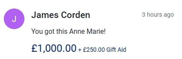 Джеймс Корден пожертвовал 1000 фунтов на благотворительность.