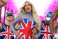Paris Hiltonchannelled her inner Ginger Spice as she donned a Union Jack dress to perform at the 2026 Brighton & Hove Pride Party in the Park at Preston Park on Sunday